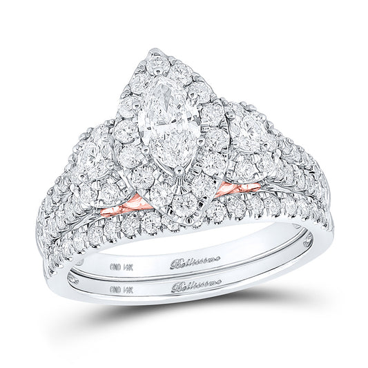 14K Two-tone Gold Marquise Diamond Bridal Wedding Ring Band Set 1-1/2 Cttw, Womens Size: 5-10
