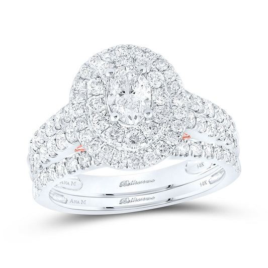14K Two-tone Gold Oval Diamond Halo Bridal Wedding Ring Band Set 2 Cttw, Womens Size: 5-10