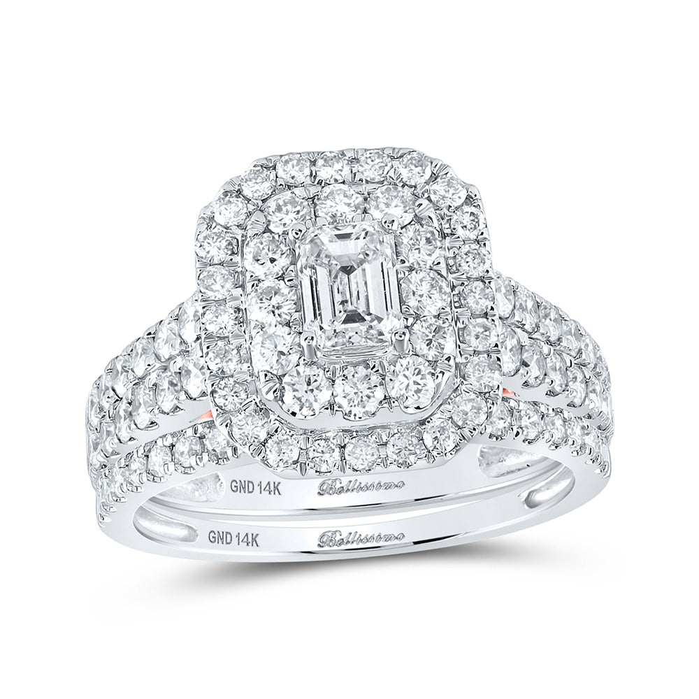 14K Two-tone Gold Emerald Diamond Halo Bridal Wedding Ring Band Set 2 Cttw, Womens Size: 5-10