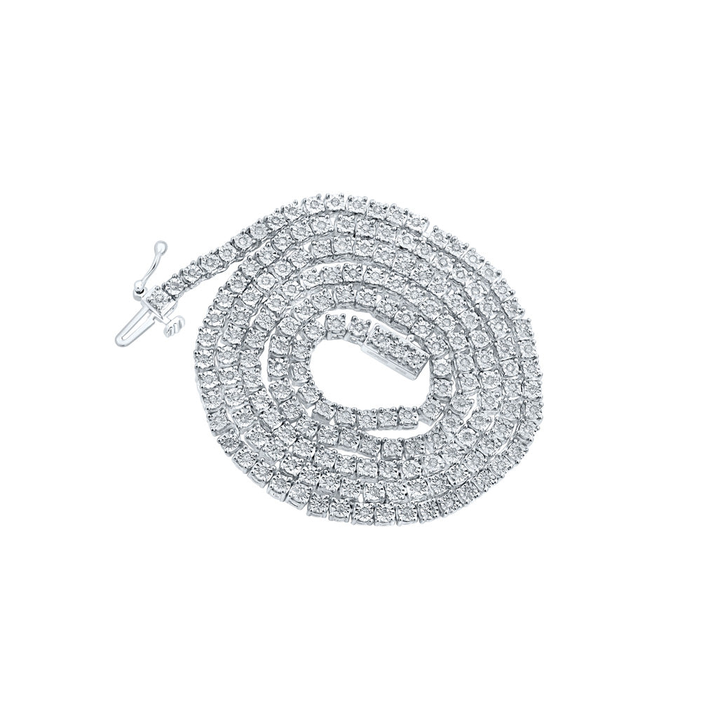 Sterling Silver Mens Round Diamond Single Row 18-inch Link Chain Necklace 1-1/5 Cttw, Length: 17.99 In