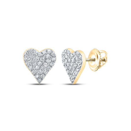 10K Yellow Gold Womens Round Diamond Heart Earrings 1/5 Cttw, Length: 0.35 In, Width: 0.29 In