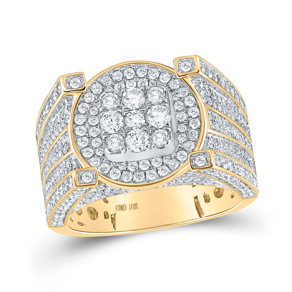 10K Yellow Gold Mens Round Diamond Circle Ring 2-1/3 Cttw, Mens Size: 7-13