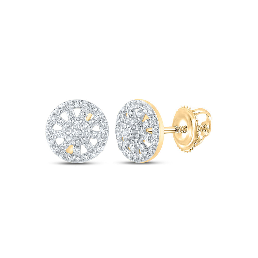 10K Yellow Gold Womens Round Diamond Wagon Wheel Cluster Earrings 1/3 Cttw