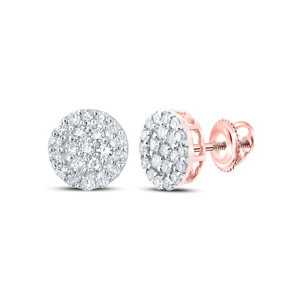 10K Yellow Or White Or Rose Gold Round Diamond Cluster Earrings