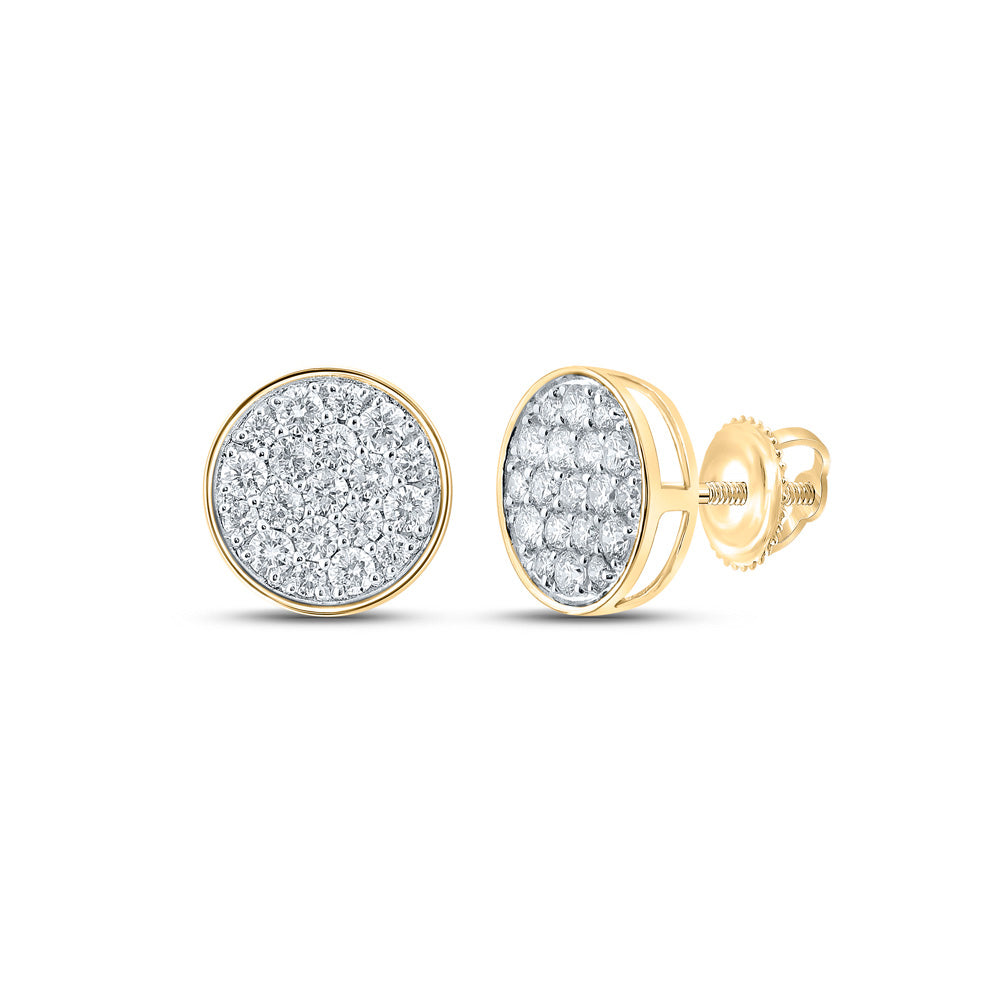 10K Yellow Gold Round Diamond Cluster Earrings 3/4 Cttw