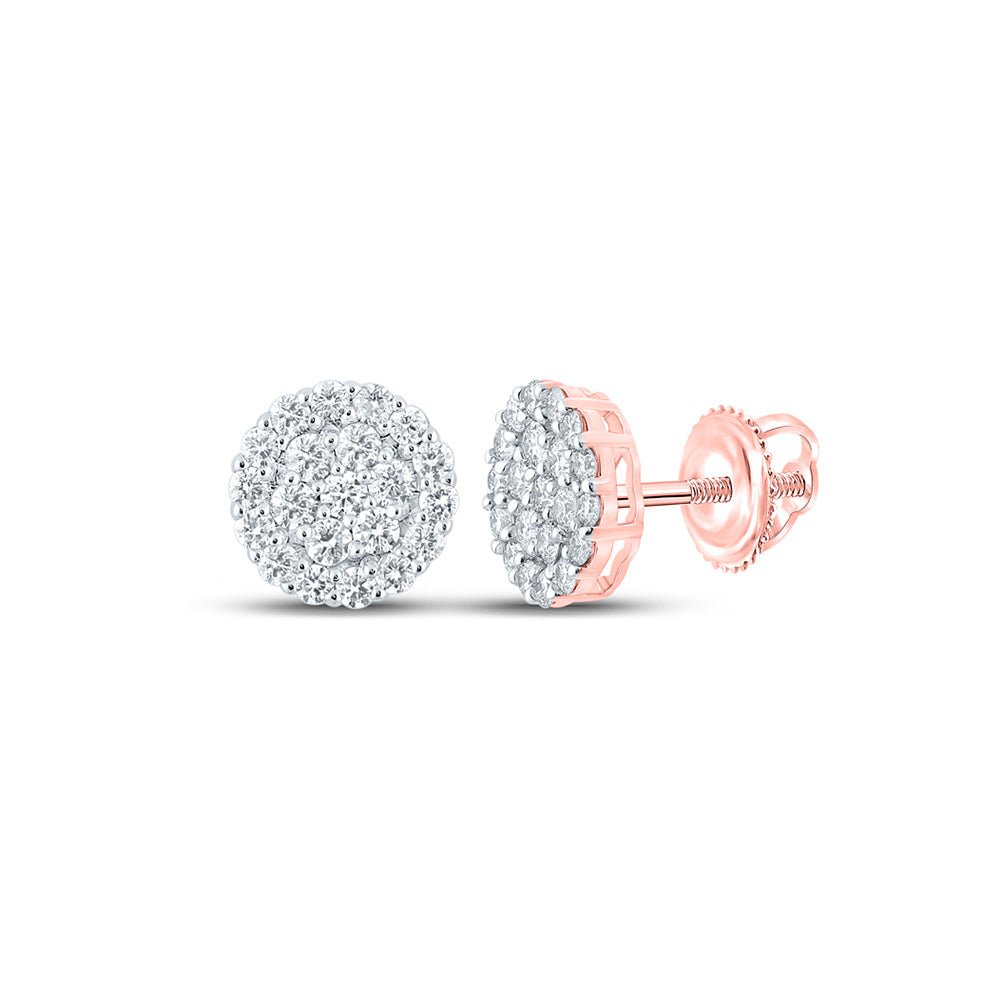 10K Rose Gold Round Diamond Cluster Earrings 1-7/8 Cttw
