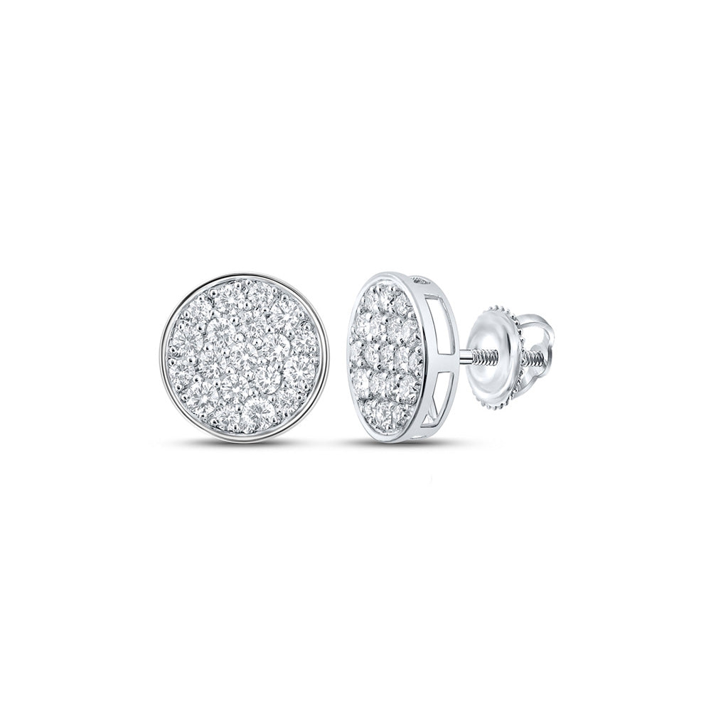 10K White Gold Round Diamond Cluster Earrings 1 Cttw