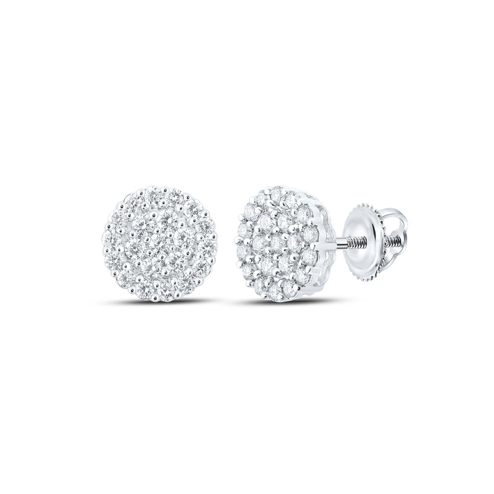 10K White Gold Round Diamond Cluster Earrings 1-1/4 Cttw