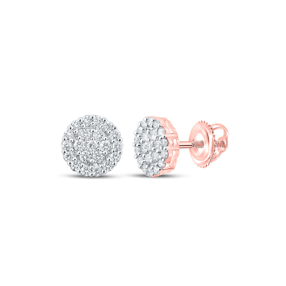 10K Rose Gold Round Diamond Cluster Earrings 1-5/8 Cttw