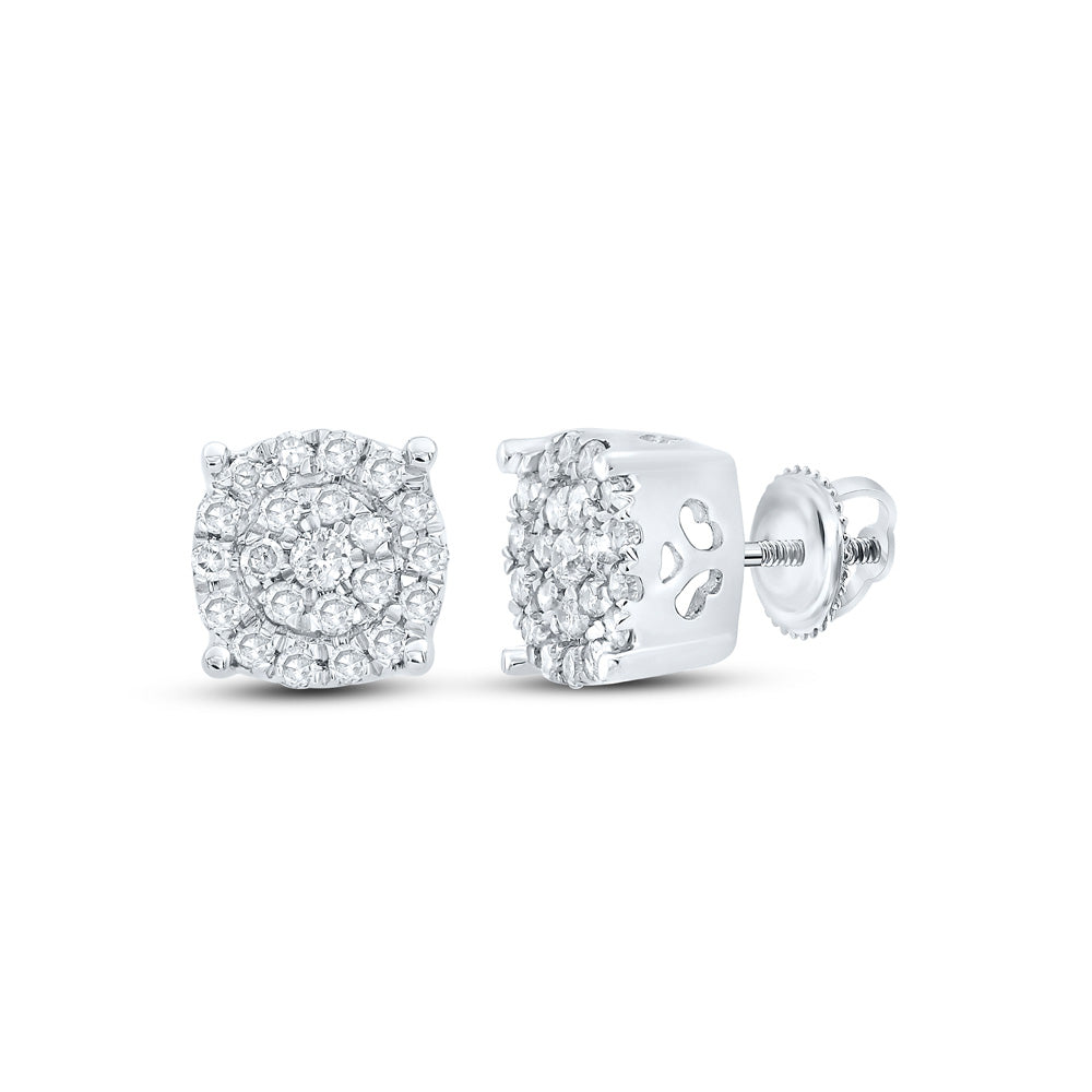 10K White Gold Womens Round Diamond Cluster Earrings 1/8 Cttw