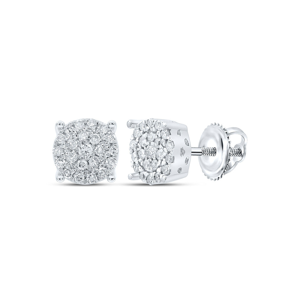10K White Gold Womens Round Diamond Cluster Earrings 1/4 Cttw