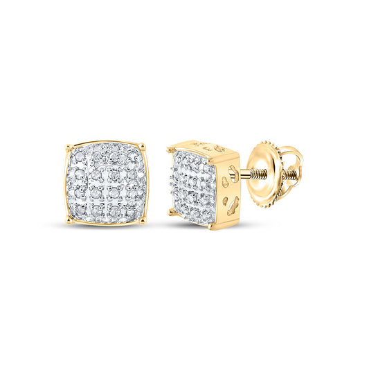 10K Yellow Gold Round Diamond Square Earrings 1/10 Cttw