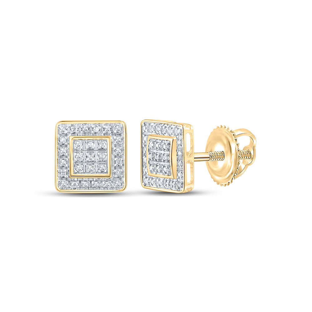 10K White Or Yellow Gold Round Diamond Square Earrings