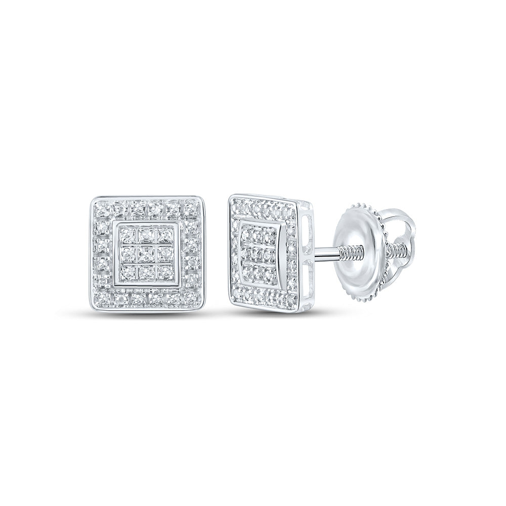 10K White Or Yellow Gold Round Diamond Square Earrings