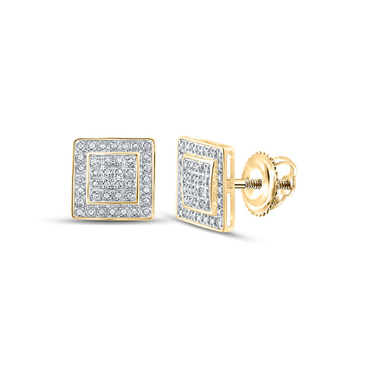 10K Yellow Gold Round Diamond Square Earrings 1/4 Cttw