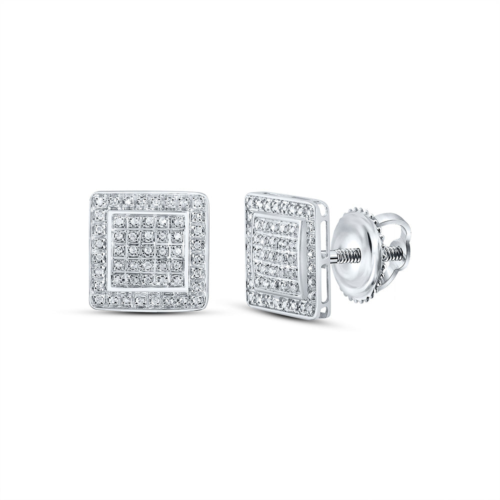 10K White Gold Round Diamond Square Earrings 1/3 Cttw