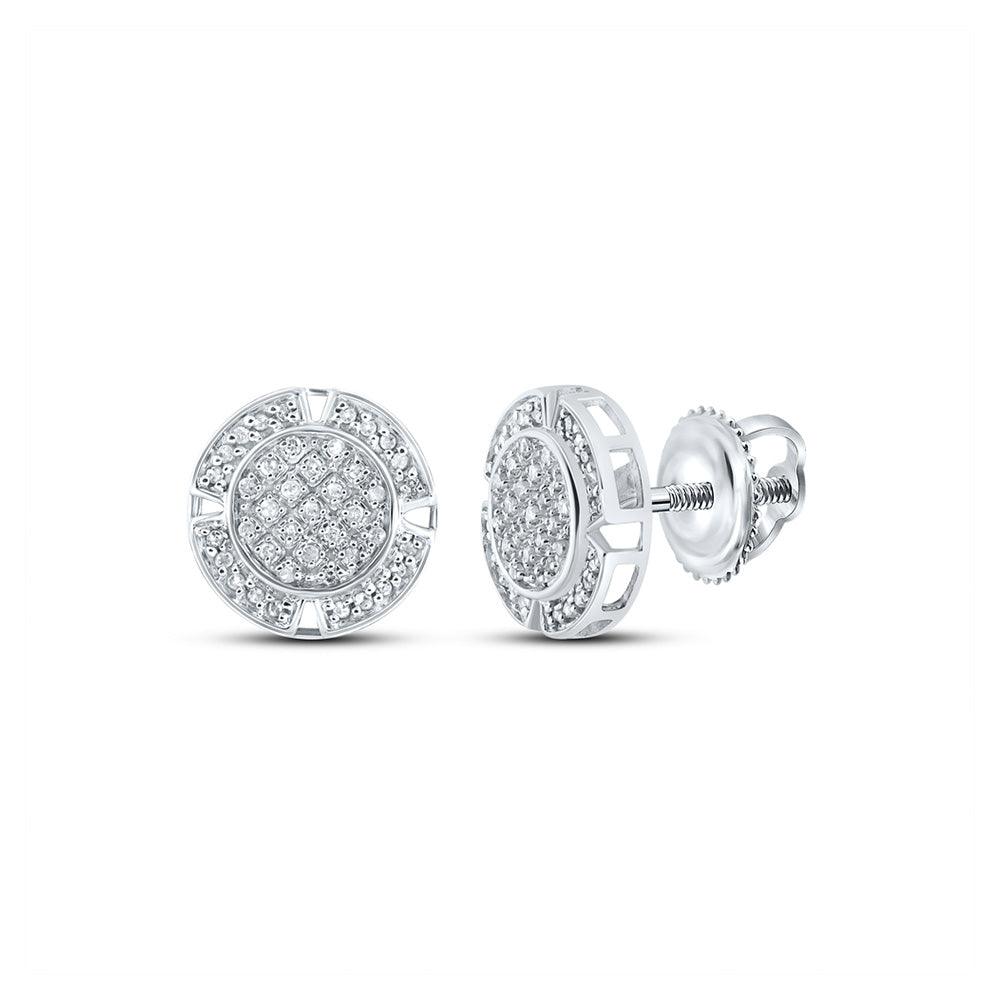 10K White Gold Round Diamond Circle Earrings 1/5 Cttw
