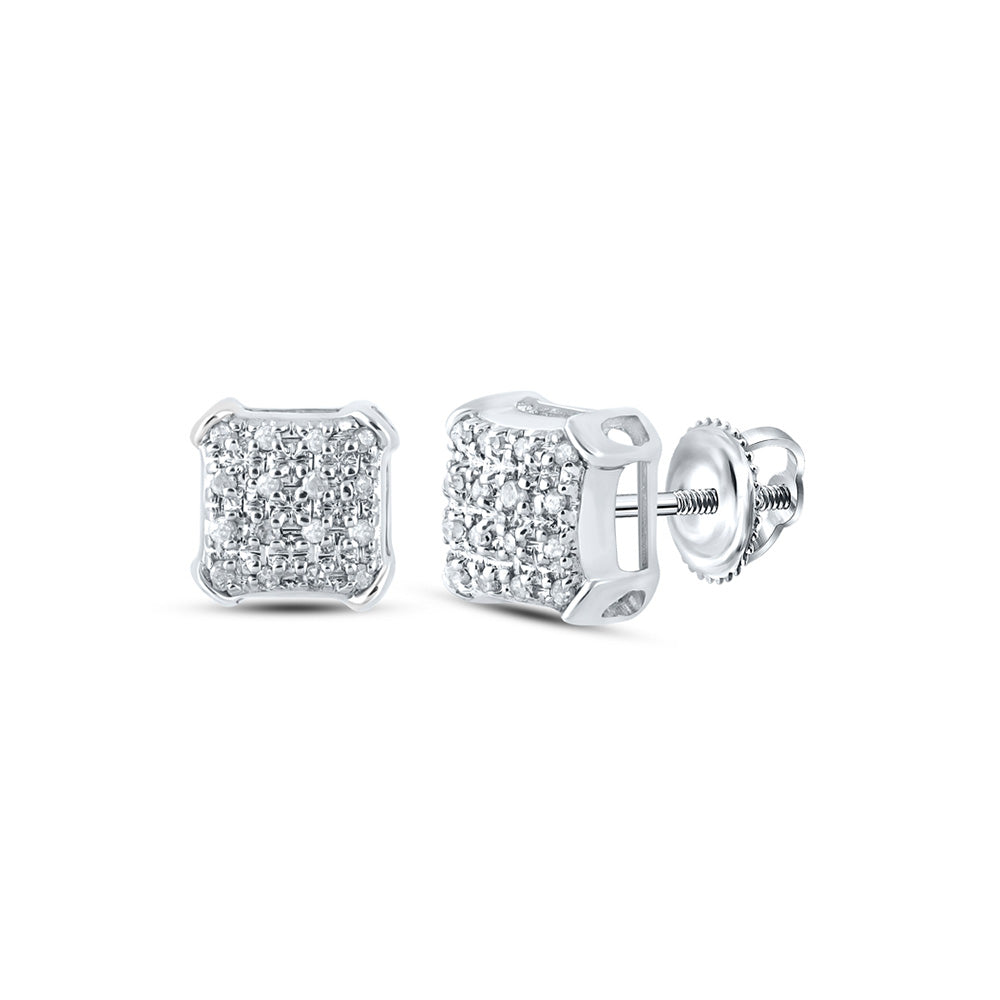 10K White Or Yellow Gold Round Diamond Square Earrings