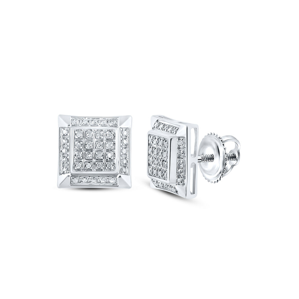 10K White Or Yellow Gold Round Diamond Square Earrings