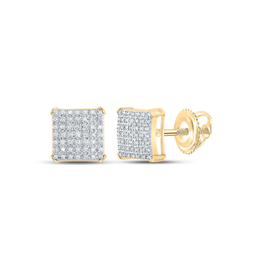 10K Yellow Gold Round Diamond Square Earrings 1/3 Cttw, Length: 0.4 In, Width: 0.39 In
