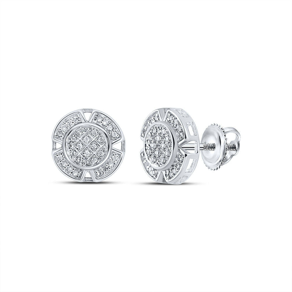 10K White Gold Round Diamond Circle Earrings 1/6 Cttw