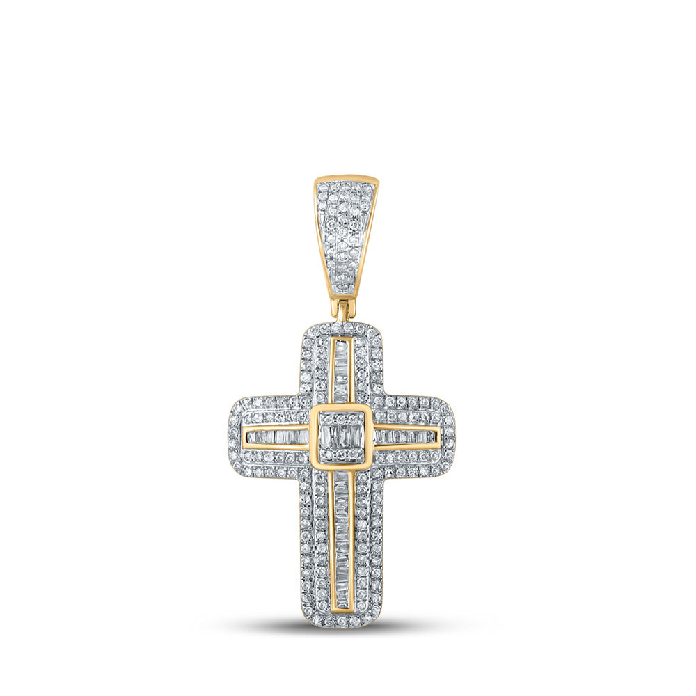 10K Yellow Gold Mens Baguette Diamond Cross Charm Pendant 5/8 Cttw