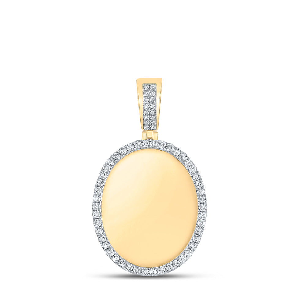 10K Yellow Gold Mens Round Diamond Oval Memory Charm Pendant 1-5/8 Cttw