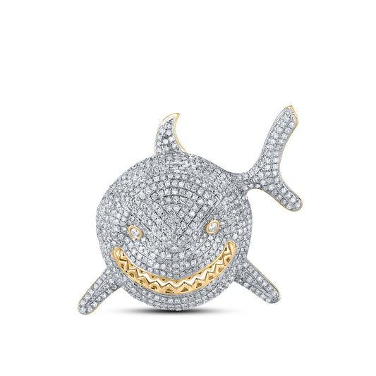 10K Yellow Gold Mens Round Diamond Shark Animal Charm Pendant 1-7/8 Cttw