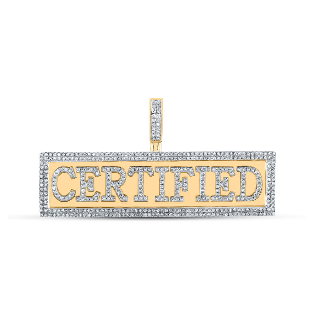 10K Yellow Gold Mens Round Diamond Certified Phrase Charm Pendant 1 Cttw