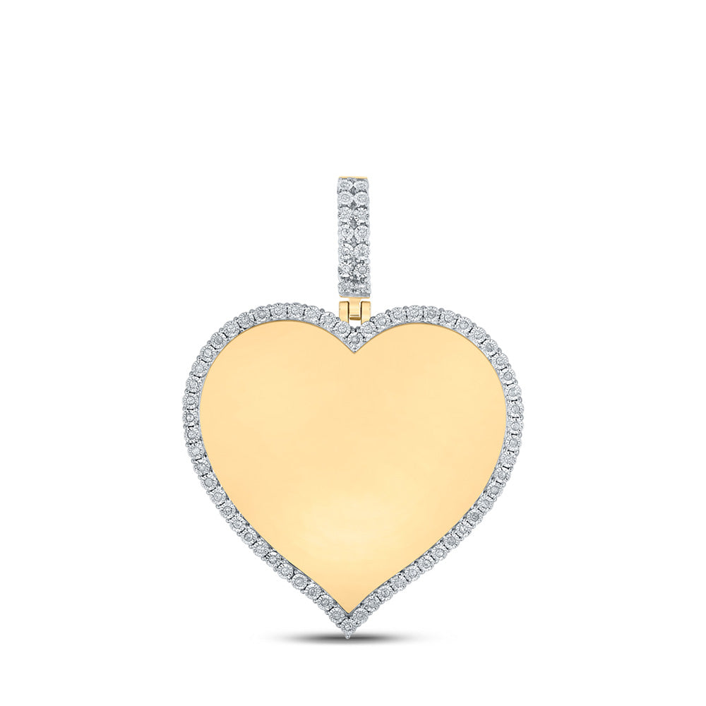 10K Yellow Gold Mens Round Diamond Heart Memory Charm Pendant 1/5 Cttw, Length: 1.77 In, Width: 1.43 In