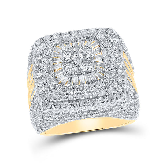10K Yellow Gold Mens Baguette Diamond Square Cluster Ring 6-5/8 Cttw, Mens Size: 7-13