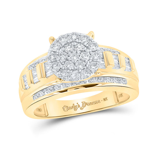 10K Yellow Gold Round Diamond Cluster Bridal Wedding Engagement Ring 1 Cttw, Womens Size: 5-10
