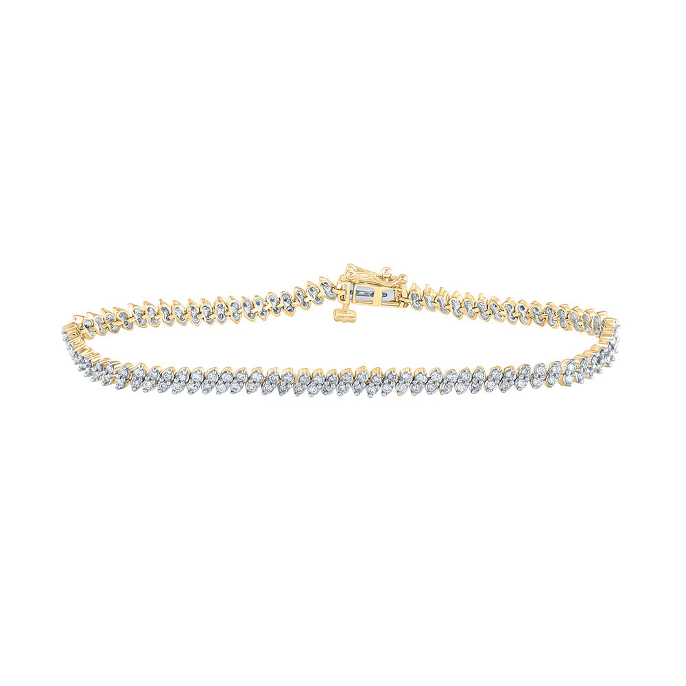 10K Yellow Gold Womens Round Diamond Tennis Bracelet 1-1/2 Cttw