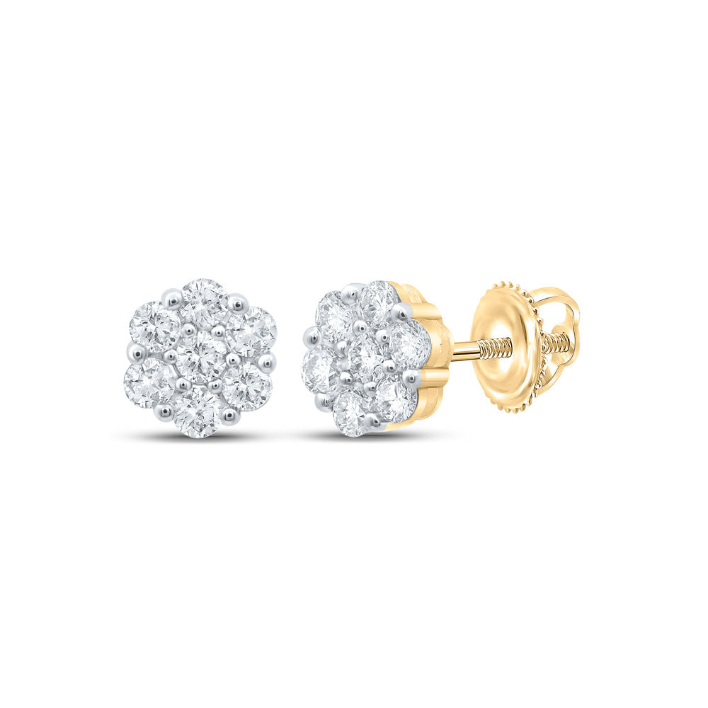 14K White Or Yellow Gold Womens Round Diamond Flower Cluster Earrings