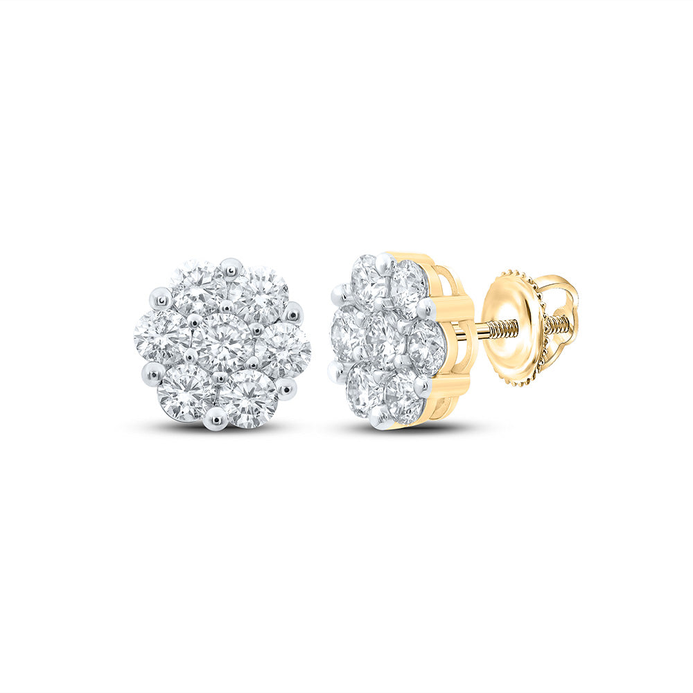 14K White Or Yellow Gold Womens Round Diamond Flower Cluster Earrings