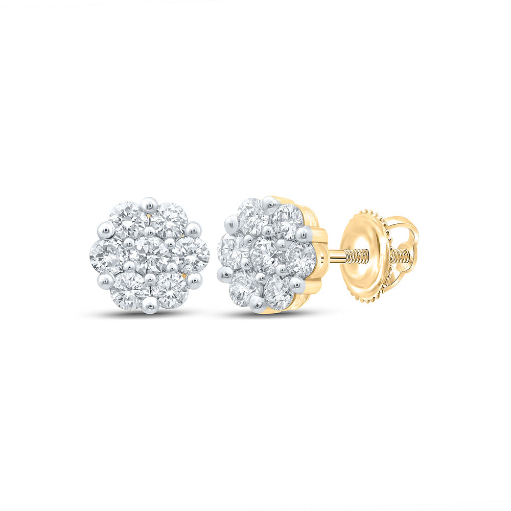 14K White Or Yellow Gold Womens Round Diamond Flower Cluster Earrings