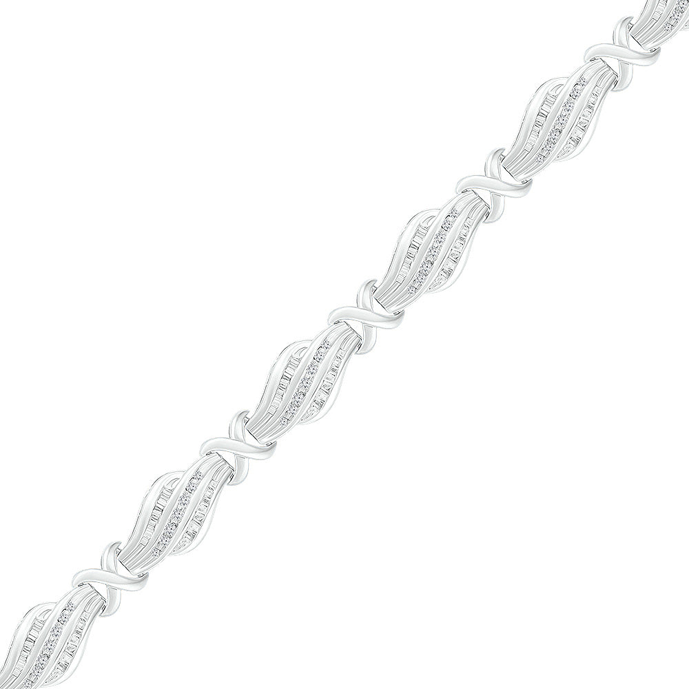 10K White Or Yellow Gold Womens Baguette Diamond Fashion Bracelet