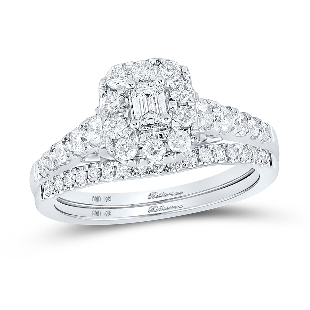 14K White Or Yellow Gold Emerald Diamond Halo Bridal Wedding Ring Band Set , Womens Size: 5-10