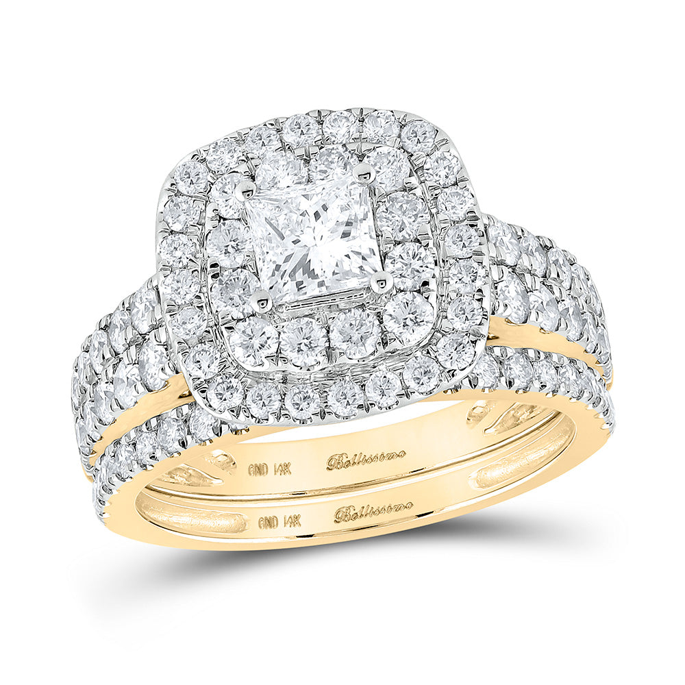 14K White Or Yellow Gold Princess Diamond Halo Bridal Wedding Ring Band Set , Womens Size: 5-10