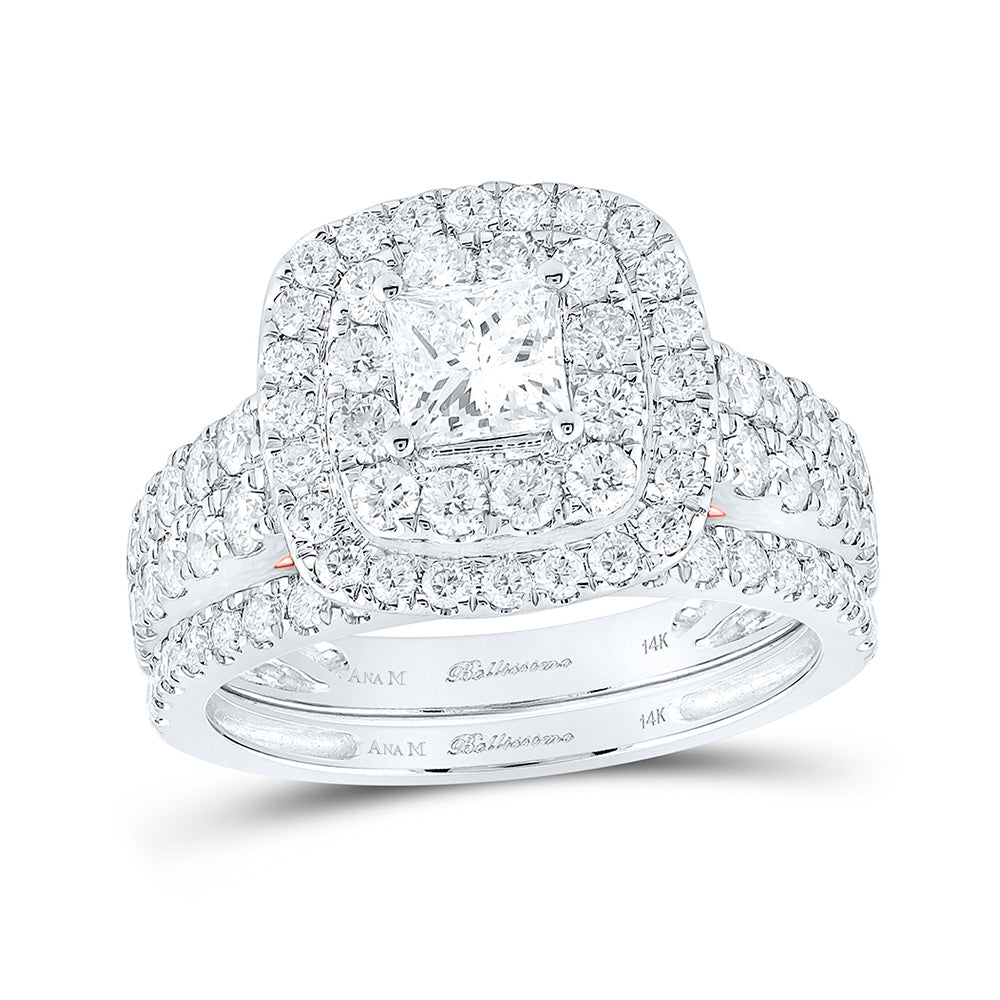 14K White Or Yellow Gold Princess Diamond Halo Bridal Wedding Ring Band Set , Womens Size: 5-10