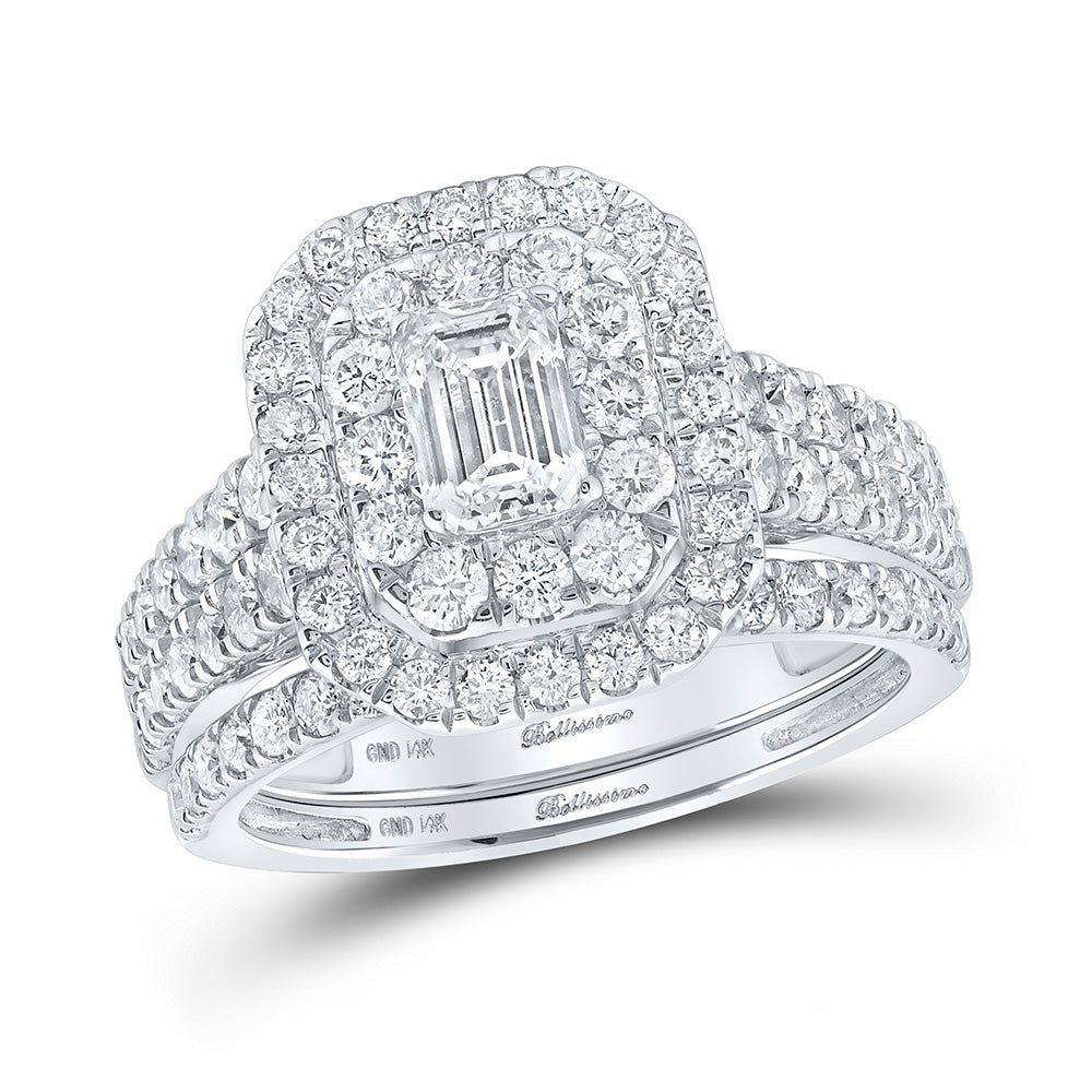 14K White Or Yellow Gold Emerald Diamond Halo Bridal Wedding Ring Band Set , Womens Size: 5-10