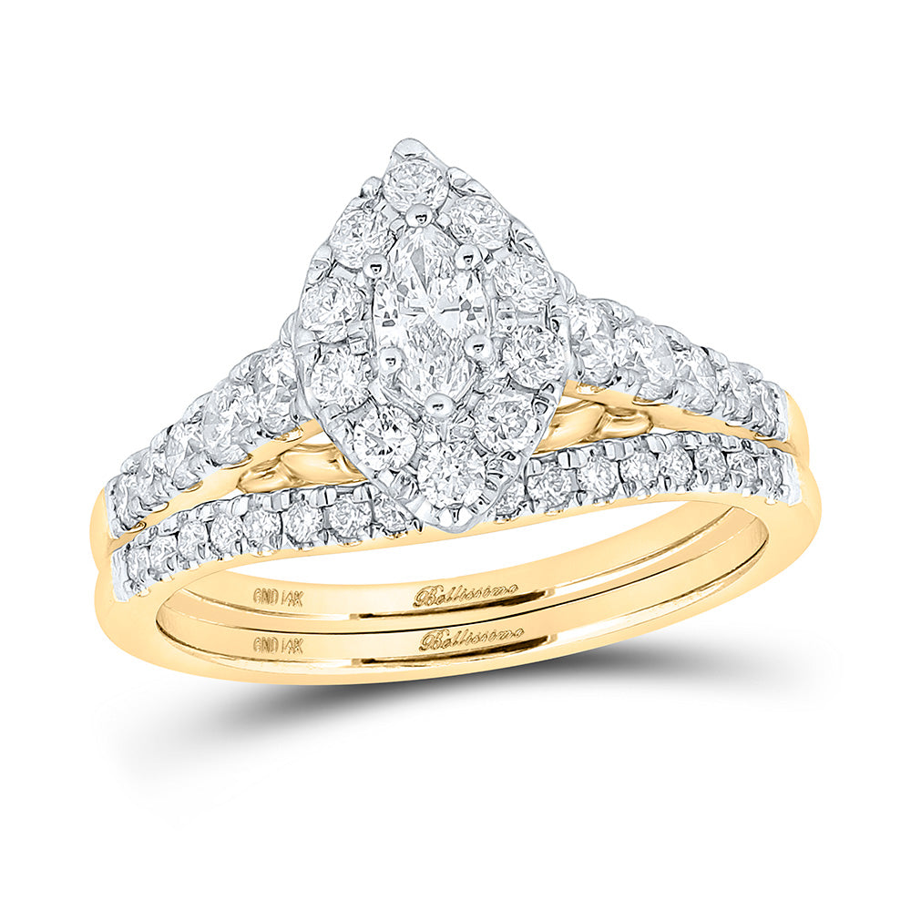 14K White Or Yellow Gold Marquise Diamond Bridal Wedding Ring Band Set , Womens Size: 5-10