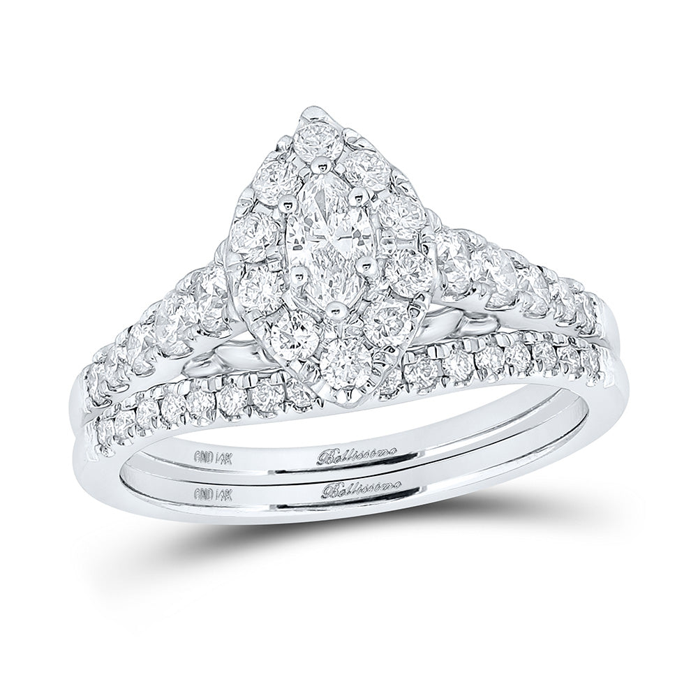 14K White Or Yellow Gold Marquise Diamond Bridal Wedding Ring Band Set , Womens Size: 5-10