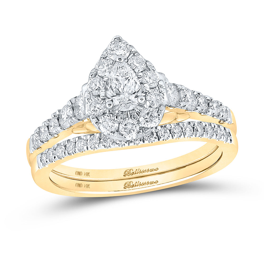 14K White Or Yellow Gold Pear Diamond Bridal Wedding Ring Band Set , Womens Size: 5-10