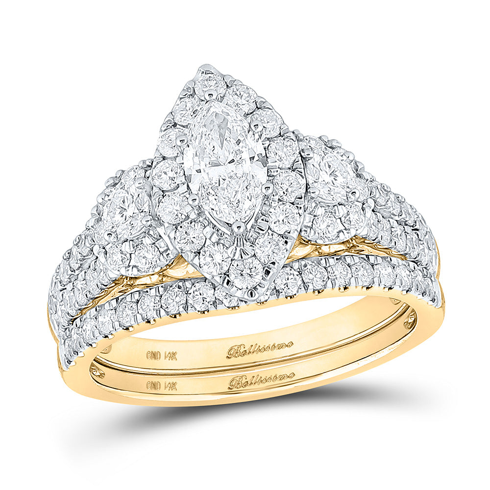 14K White Or Yellow Gold Marquise Diamond Bridal Wedding Ring Band Set, Womens Size: 5-10