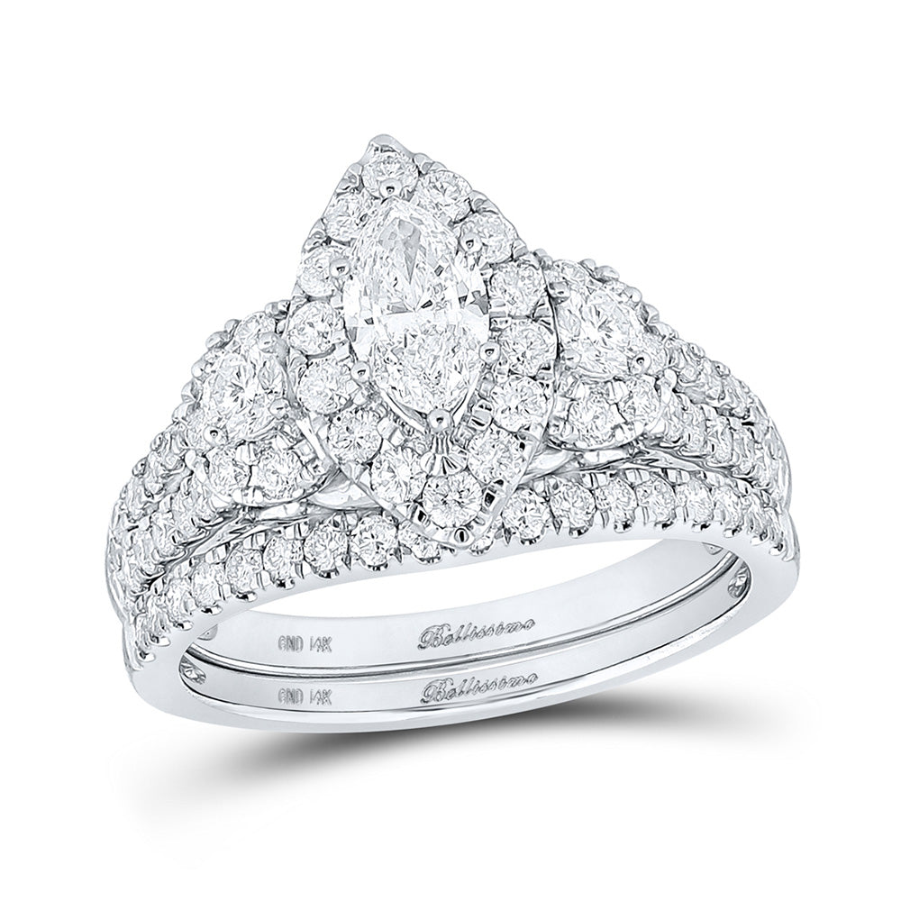 14K White Or Yellow Gold Marquise Diamond Bridal Wedding Ring Band Set, Womens Size: 5-10