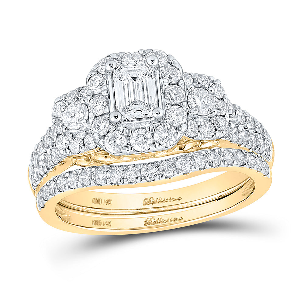 14K Yellow Or White Gold Emerald Diamond Bridal Wedding Ring Band Set 1-1/2 Cttw, Womens Size: 5-10
