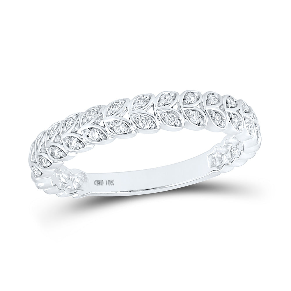 10K White Gold Womens Round Diamond Vine Leaf Stackable Band Ring 1/6 Cttw, Womens Size: 5-10