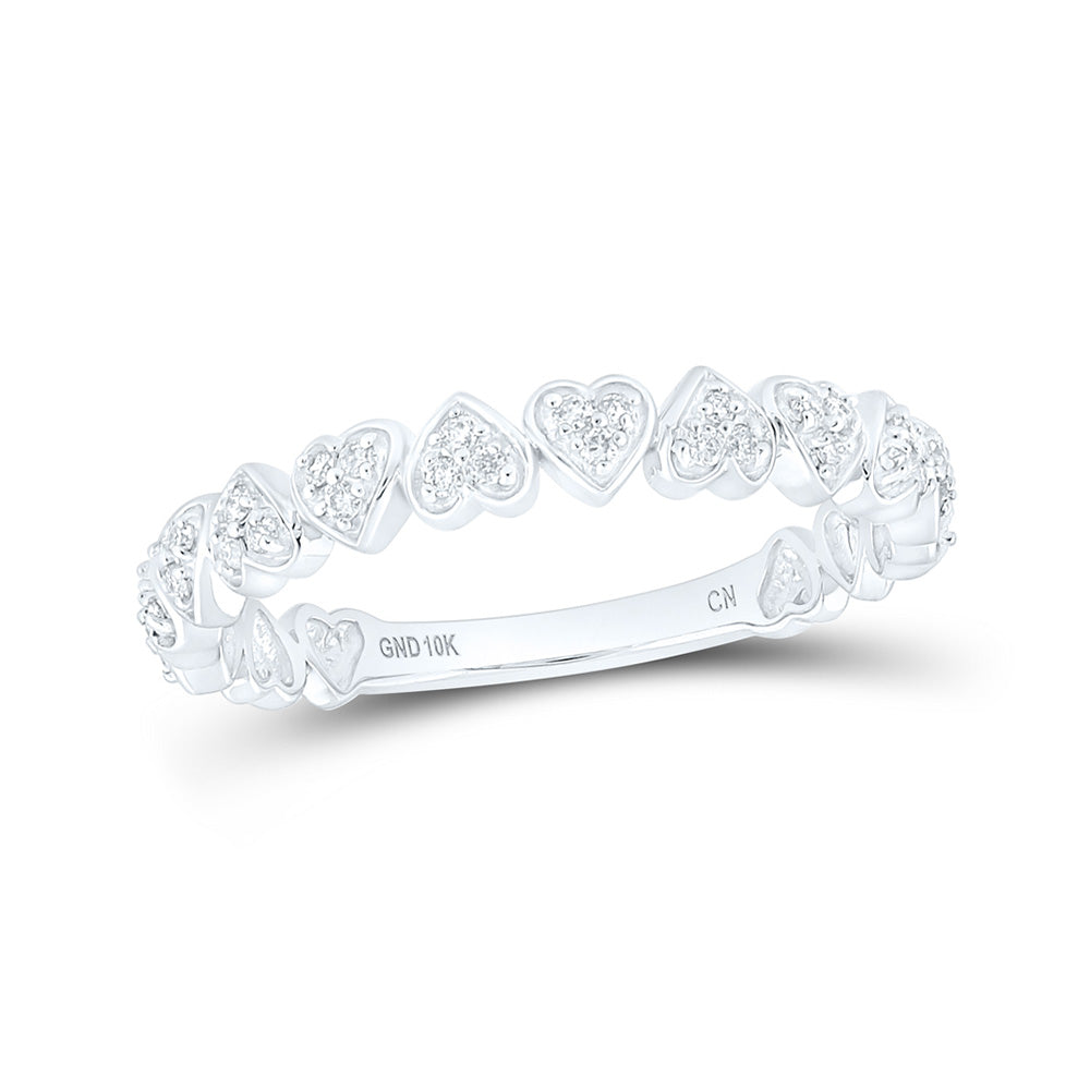 10K White Or Yellow Gold Womens Round Diamond Heart Stackable Band Ring , Womens Size: 5-10
