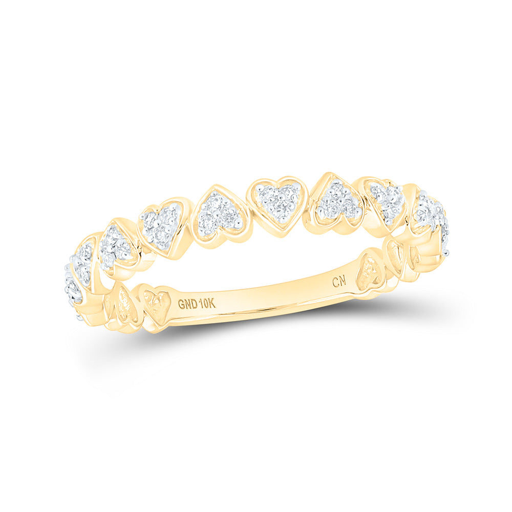 10K White Or Yellow Gold Womens Round Diamond Heart Stackable Band Ring , Womens Size: 5-10
